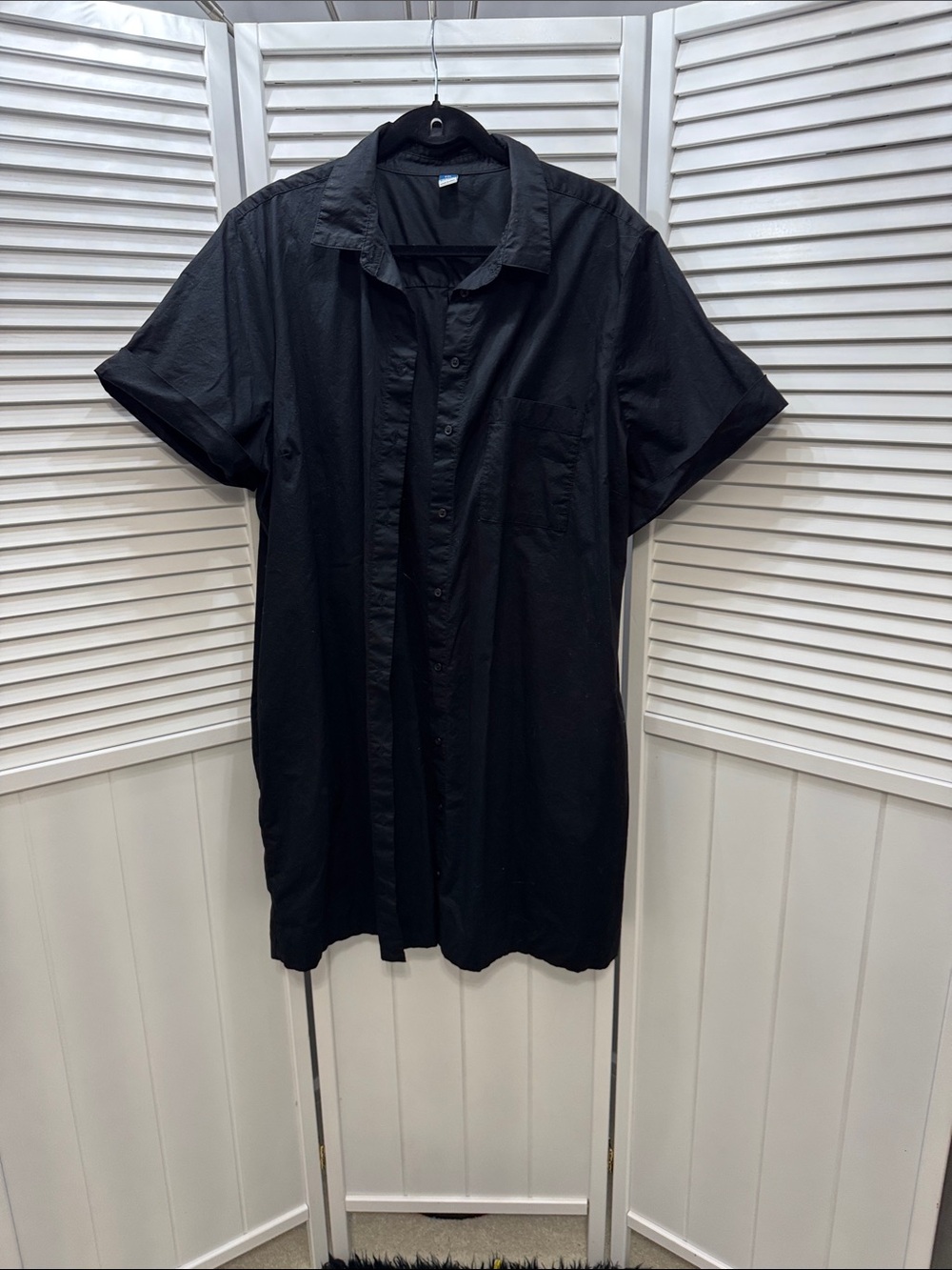 Black Short-Sleeve Button-Up Dress